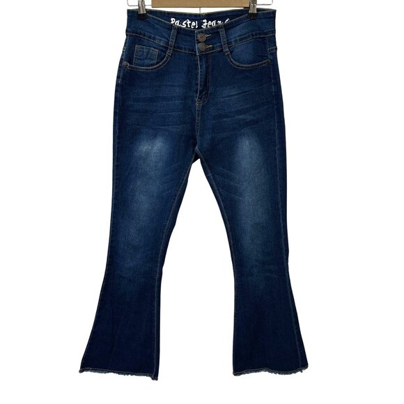 Flare Leg Raw Hem Dark Wash Stretch Denim Jeans by Pastel Jeans Junior 11/12 - Picture 1 of 14